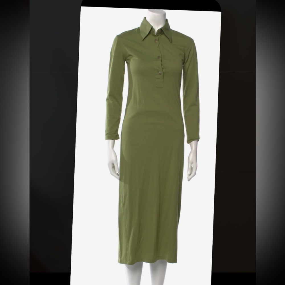 Olive Green Long-Sleeve Midi Shirt Dress